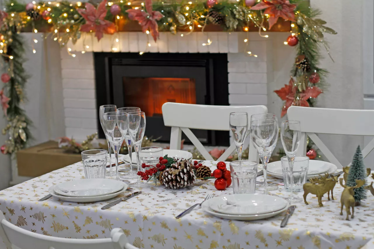 a table decorated for a winter wedding